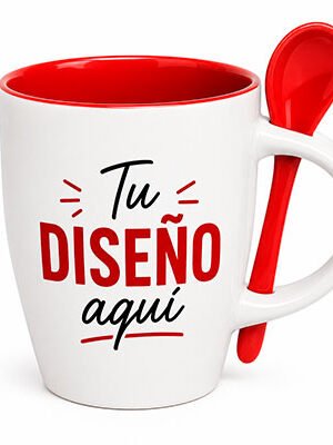 Taza Cónica Bicolor con Cucharilla Personalizada 12 oz