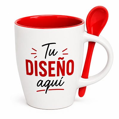 Taza Cónica Bicolor con Cucharilla Personalizada 12 oz