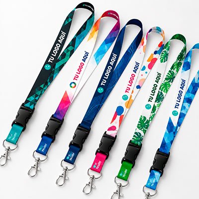 Lanyard sublimado 20 mm con hebilla y mosquetón metálico personalizado
