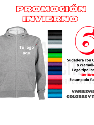 Sudadera con cremallera personalizada – Pack 6 con capucha
