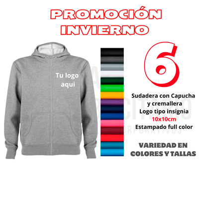 Sudadera con cremallera personalizada – Pack 6 con capucha