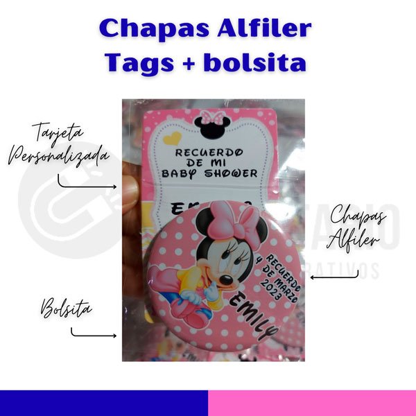 Chapas alfiler personalizables – Con tarjeta y bolsita