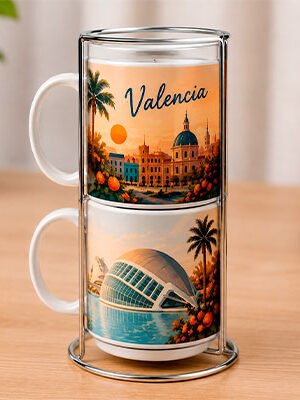 Set de 2 Tazas Apilables Personalizadas 8 oz con Soporte
