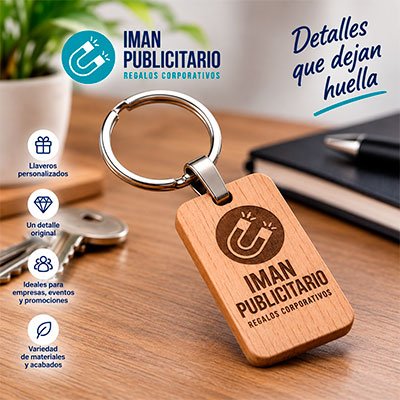 Llavero personalizado de madera grabado con logotipo Para tu web